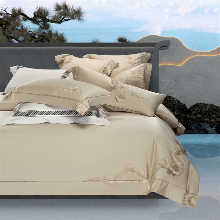 91家纺网 家纺一手货源 找家纺 高大尚婚庆馆 2025新款长绒棉高端绣花四件套-罗曼蒂 罗曼蒂油果绿