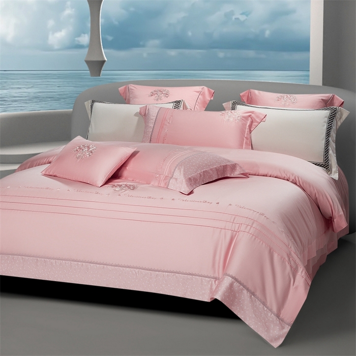 91家纺网 家纺一手货源 找家纺 高大尚婚庆馆 2025新款高端绣花四件套-艾莎 艾莎-落樱粉