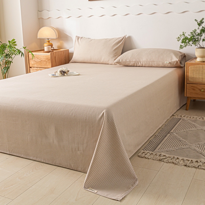 91家纺网 家纺一手货源 找家纺 阿亮家居 2025新款原棉老粗布床单系列 千鸟格-米咖