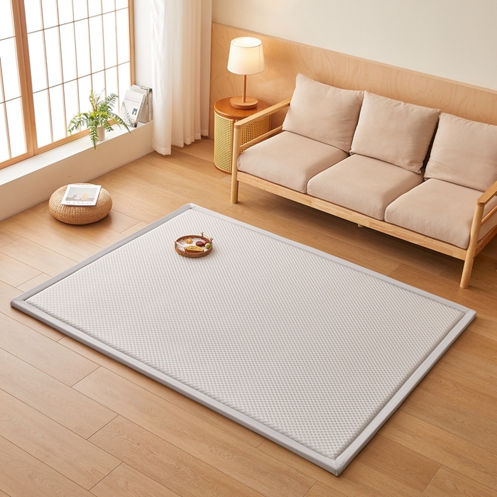 91家纺网 家纺一手货源 找家纺 阿亮家居 2025新款包边工艺凉感冰藤地铺睡垫系列凉席地垫 凉豆豆灰