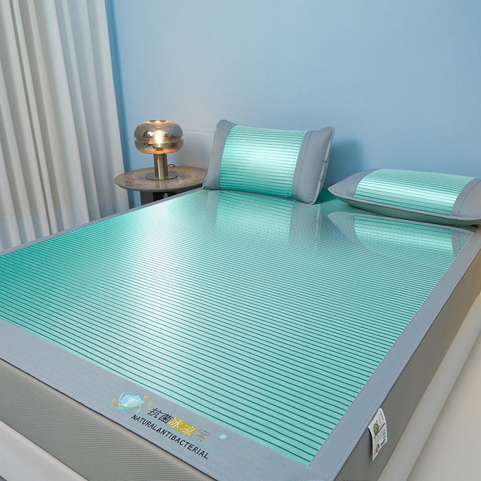 91家纺网 家纺一手货源 找家纺 阿亮家居 2025新款凉席抗菌刺绣可水洗碳光冰丝席包边无纺布冰丝席 素夏 薄荷绿-床笠款