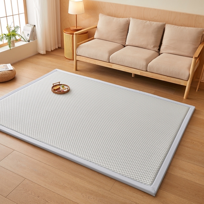 91家纺网 家纺一手货源 找家纺 阿亮家居 2025新款包边工艺凉感冰藤地铺睡垫系列凉席地垫 凉豆豆蓝