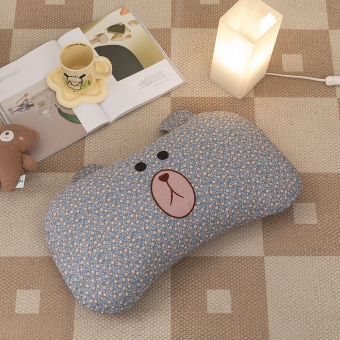 91家纺网 家纺一手货源 找家纺 露函家居 2025新款全棉刺绣款布朗熊荞麦枕枕头枕芯 布朗熊-浅蓝