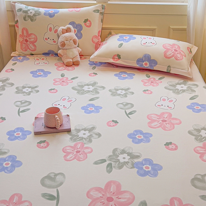 91家纺网 家纺一手货源 找家纺 拾物记 2025新款A类无荧光全喷气全棉12868单床单 花间小兔