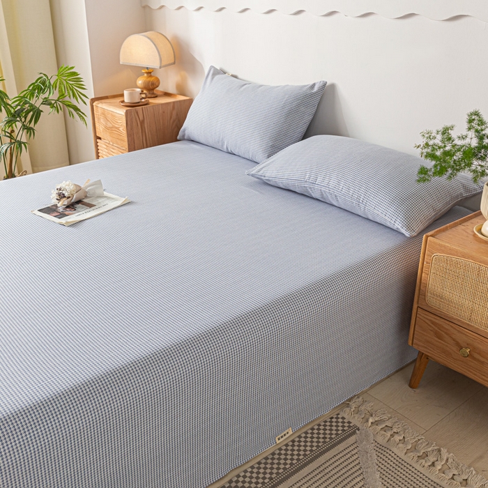 91家纺网 家纺一手货源 找家纺 阿亮家居 2025新款原棉老粗布床单系列 千鸟格-天蓝