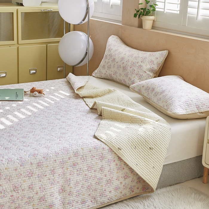 91家纺网 家纺一手货源 找家纺 舒居家纺 2025新款双面全棉酵素砂洗床盖 洛琳-粉