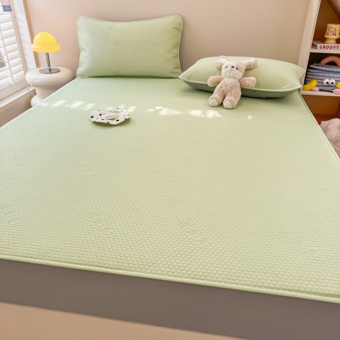 91家纺网 家纺一手货源 找家纺 阿亮家居 2025新款凉席凉豆豆单包边可水席单凉席三件套冰豆豆席 小米粒清新绿床笠款