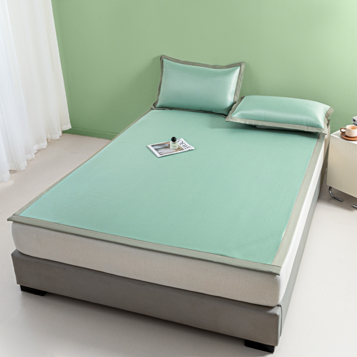 91家纺网 家纺一手货源 找家纺 阿亮家居 2025新款凉席碳光席冰丝席三件套 漫天星-绿色