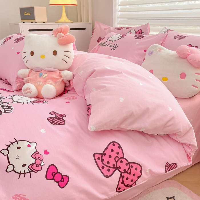 91家纺网 家纺一手货源 找家纺 暮思家居 2025新款正版授权三丽鸥小版全棉四件套系列（第二批） 开心凯蒂