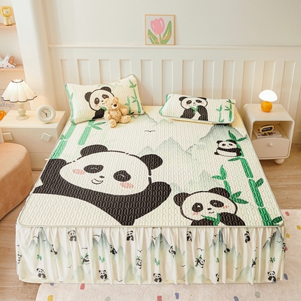 91家纺网 家纺一手货源 找家纺 （总）希廷顿 2025新款大版印花乳胶凉席床裙款三件套