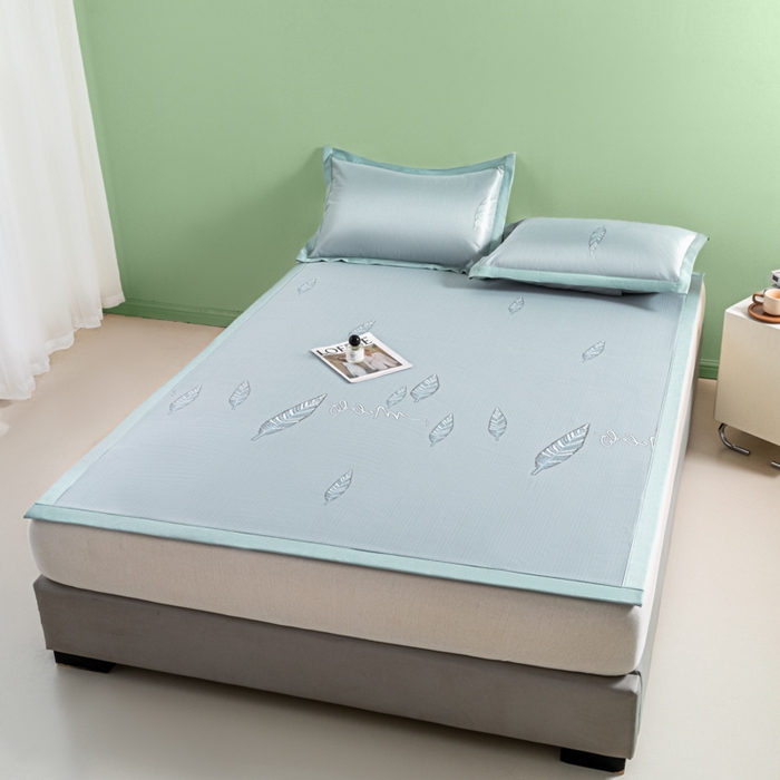 91家纺网 家纺一手货源 找家纺 阿亮家居 2025新款凉席碳光席冰丝席三件套 叶语芊芊-绿