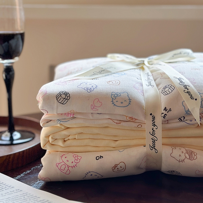 91家纺网 家纺一手货源 找家纺 吉象双层纱叠拍四件套 幸运猫咪