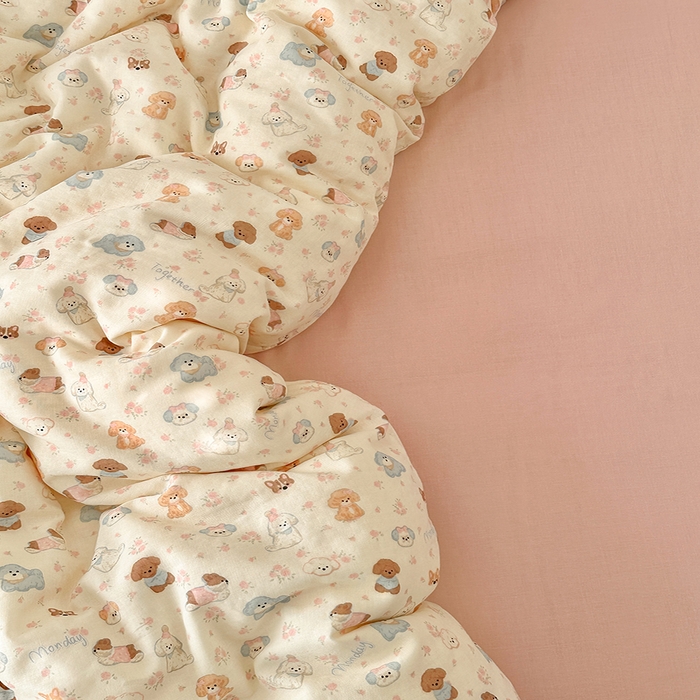 91家纺网 家纺一手货源 找家纺 吉象2025新款全棉双层纱四件套 泡芙狗狗