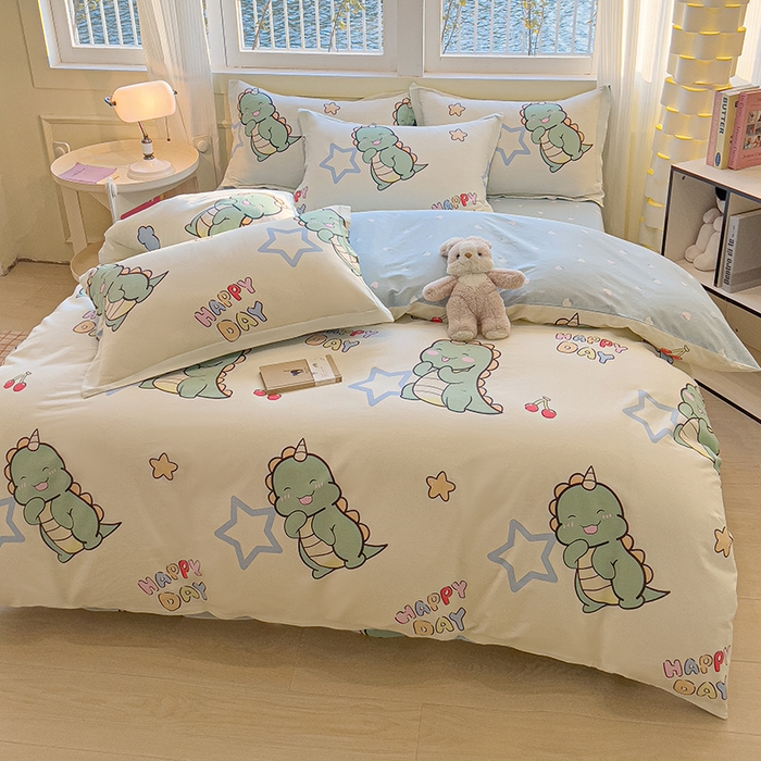 91家纺网 家纺一手货源 找家纺 拾物记 2025新款A类无荧光全喷气全棉12868四件套 恐龙乐园