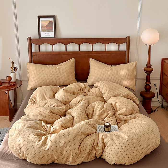 91家纺网 家纺一手货源 找家纺 吉象2025新款全棉双层纱四件套 波尔圆舞-咖