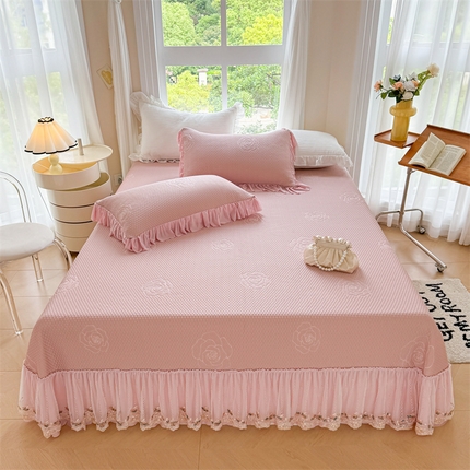 恒爱家纺 2025新款冰丝国色天香床盖三件套 香妃粉