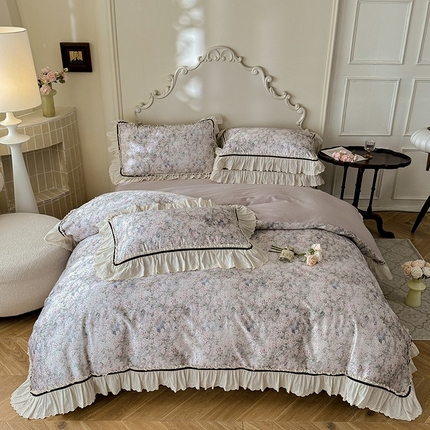 91家纺网 家纺一手货源 找家纺 （总）巧玲珑 2025新款法式蕾丝大花边印花60支进口长绒棉四件套