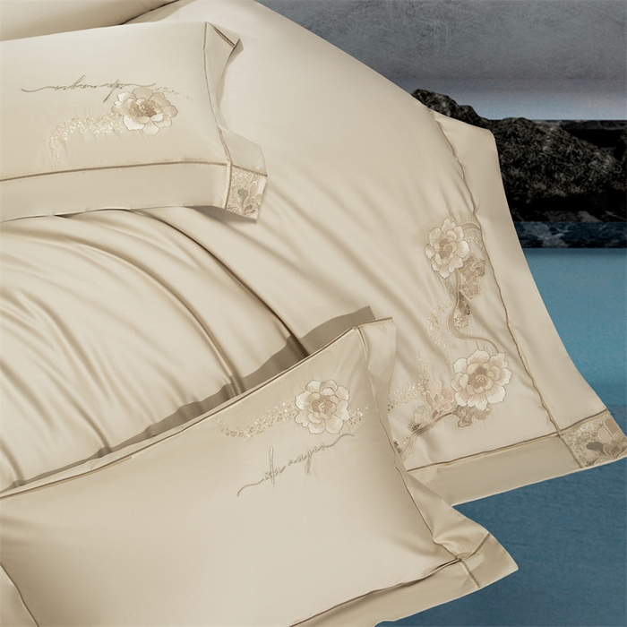 91家纺网 家纺一手货源 找家纺 高大尚婚庆馆 2025新款长绒棉高端绣花四件套-罗曼蒂 罗曼蒂油果绿