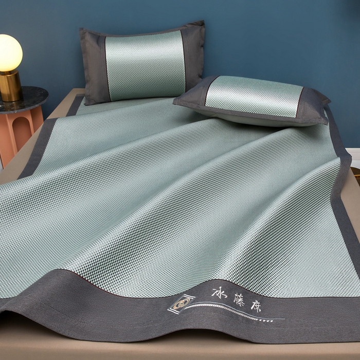 91家纺网 家纺一手货源 找家纺 琪琪阁 2026新款冰藤三明治凉席 星星-水绿