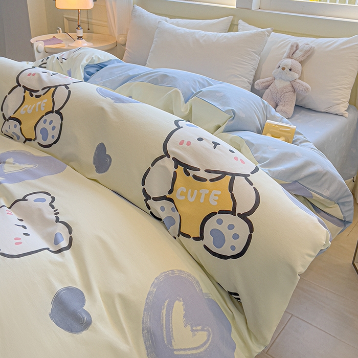 91家纺网 家纺一手货源 找家纺 拾物记 2025新款A类无荧光全喷气全棉12868单被套 爱心熊熊