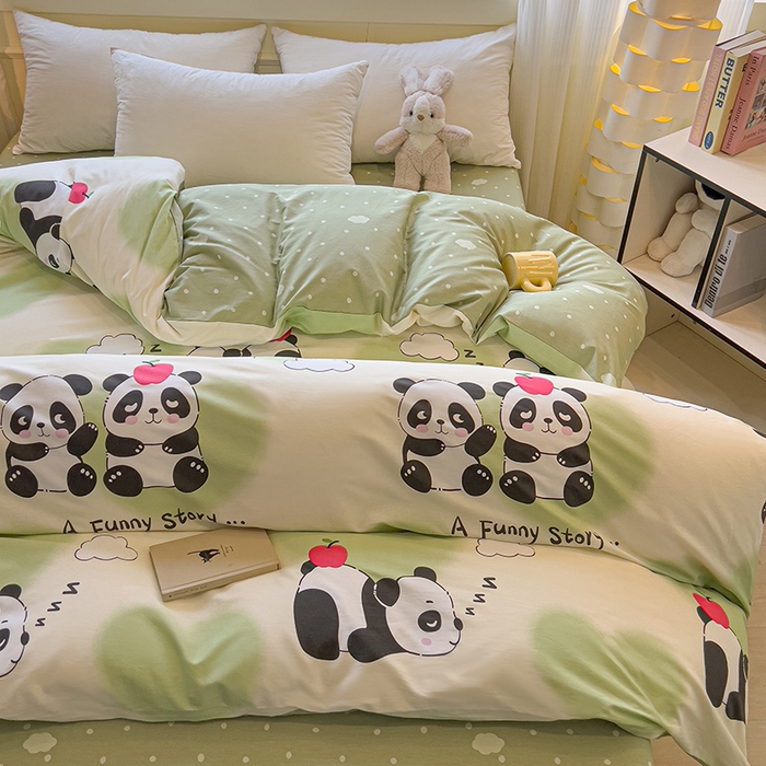 91家纺网 家纺一手货源 找家纺 拾物记 2025新款A类无荧光全喷气全棉12868单被套 熊猫趣事