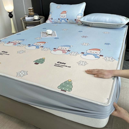 2025新款印花冰丝凉席反面无纺布 冰丝-床笠款-心愿树