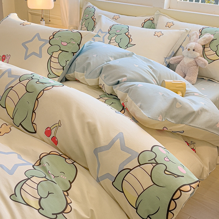 91家纺网 家纺一手货源 找家纺 拾物记 2025新款A类无荧光全喷气全棉12868四件套 恐龙乐园