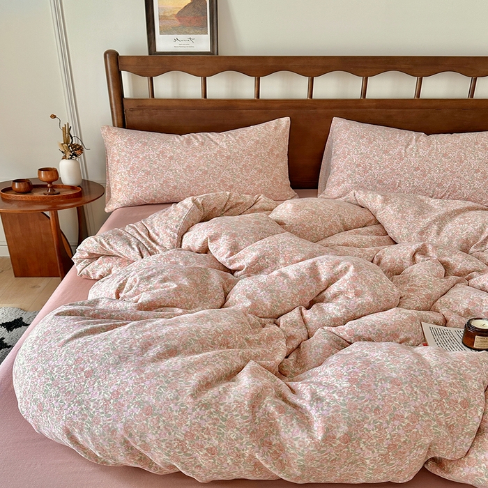 91家纺网 家纺一手货源 找家纺 吉象2025新款全棉双层纱四件套 梨花开