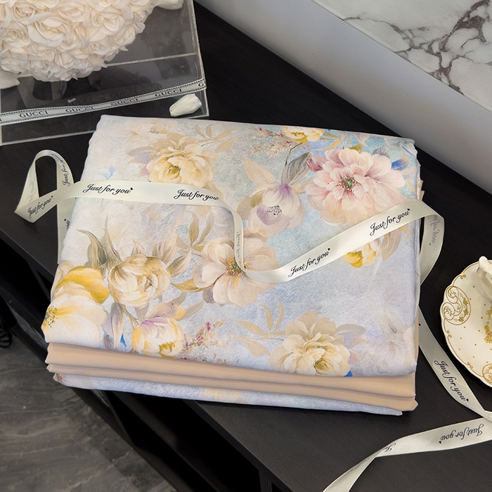 91家纺网 家纺一手货源 找家纺 竹合 2025新款数码印花轻奢凉感四件套 希雅咖