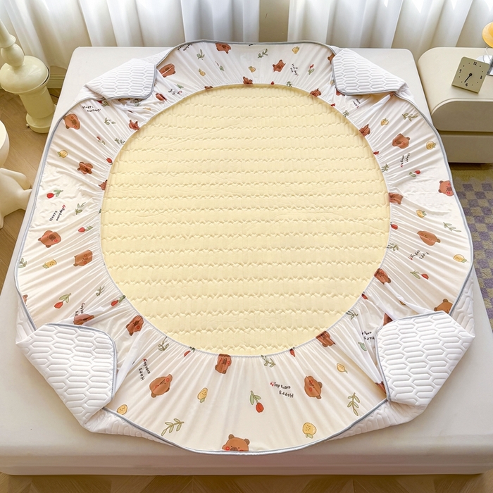 91家纺网 家纺一手货源 找家纺 希廷顿 2025新款大版印花乳胶凉席床笠款三件套 卡皮巴拉