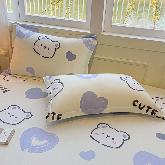 91家纺网 家纺一手货源 找家纺 拾物记 2025新款A类无荧光全喷气全棉12868单枕套 爱心熊熊