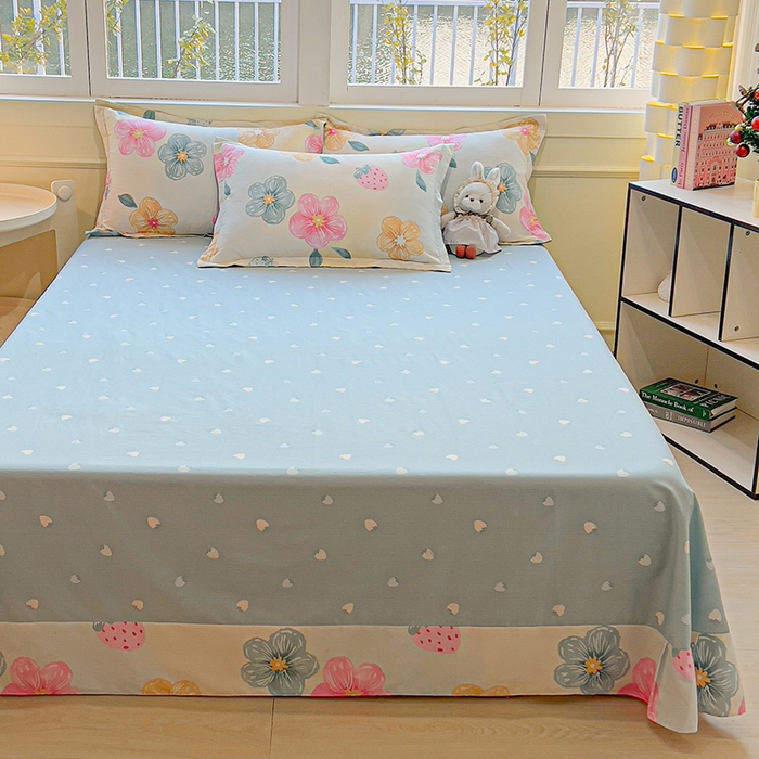 91家纺网 家纺一手货源 找家纺 拾物记 2025新款A类无荧光全喷气12868全棉B版单床单 茉莉草莓B版