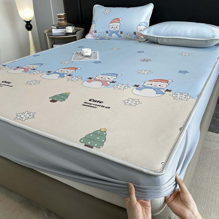 91家纺网 家纺一手货源 找家纺 2025新款印花冰丝凉席反面无纺布 冰丝-床笠款-心愿树