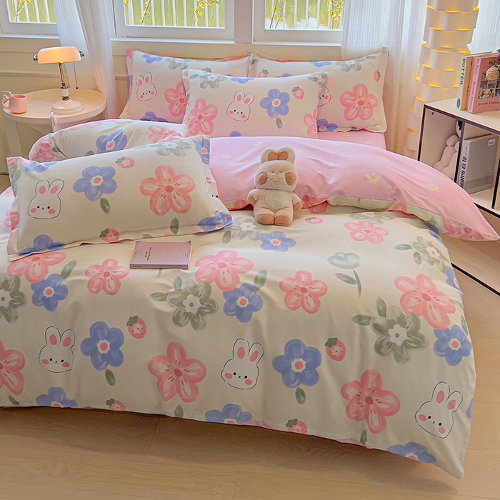 91家纺网 家纺一手货源 找家纺 拾物记 2025新款A类无荧光全喷气全棉12868四件套 花间小兔