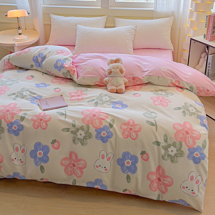 91家纺网 家纺一手货源 找家纺 拾物记 2025新款A类无荧光全喷气全棉12868单被套 花间小兔