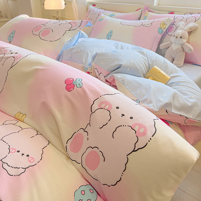 91家纺网 家纺一手货源 找家纺 拾物记 2025新款A类无荧光全喷气全棉12868四件套 可欣兔