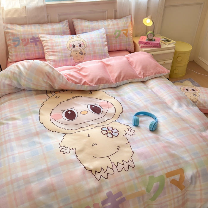 91家纺网 家纺一手货源 找家纺 摩卡（乐趣） 2025新款水洗真丝数码印花卡通兔系列四件套 啾咪兔