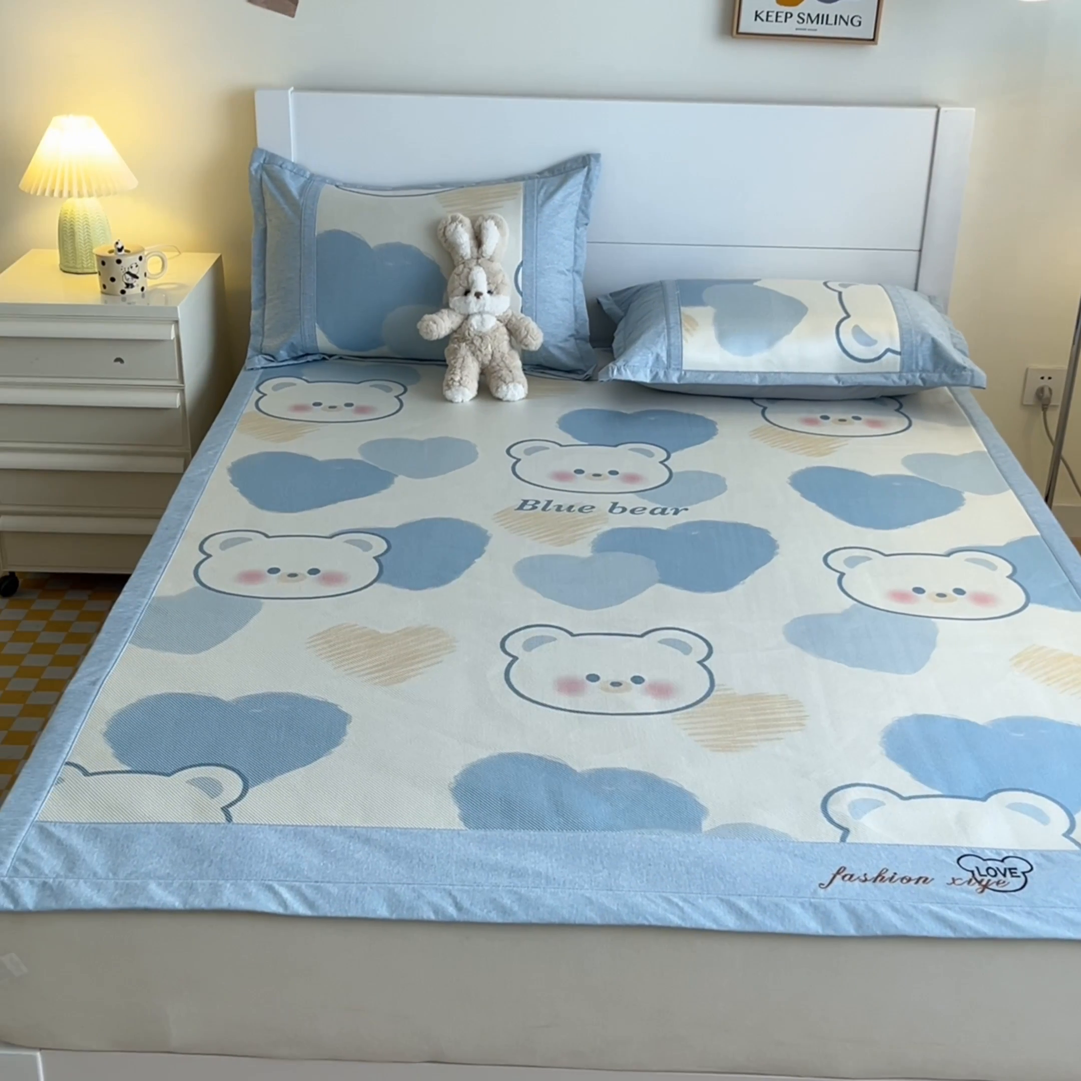 91家纺网 家纺一手货源 找家纺 阿亮家居 2025新款印花冰藤席凉席 爱心熊