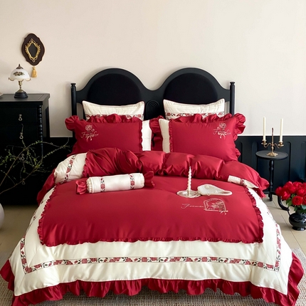 MIU缪家居 2025新款100支全棉四件套-洛丽塔 洛丽塔-红