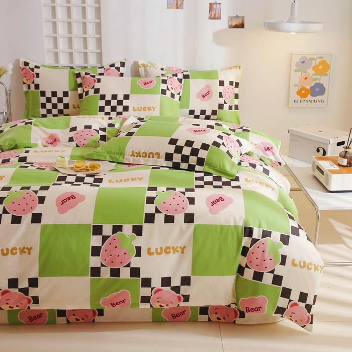 91家纺网 家纺一手货源 找家纺 名优家纺 2025新款A类全棉纯棉韩版印花四件套 活力草莓