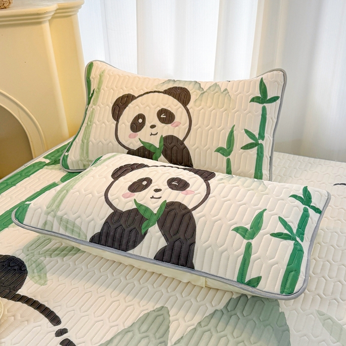 91家纺网 家纺一手货源 找家纺 希廷顿 2025新款大版印花乳胶凉席三件套 熊有成竹