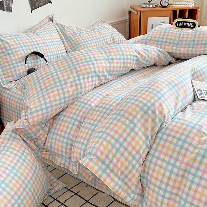 91家纺网 家纺一手货源 找家纺 罗菲尼酒店用品 2025新款磨毛亲肤飞边款四件套 多彩格