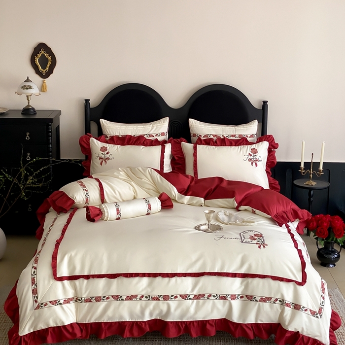 91家纺网 家纺一手货源 找家纺 MIU缪家居 2025新款100支全棉四件套-洛丽塔 洛丽塔-白