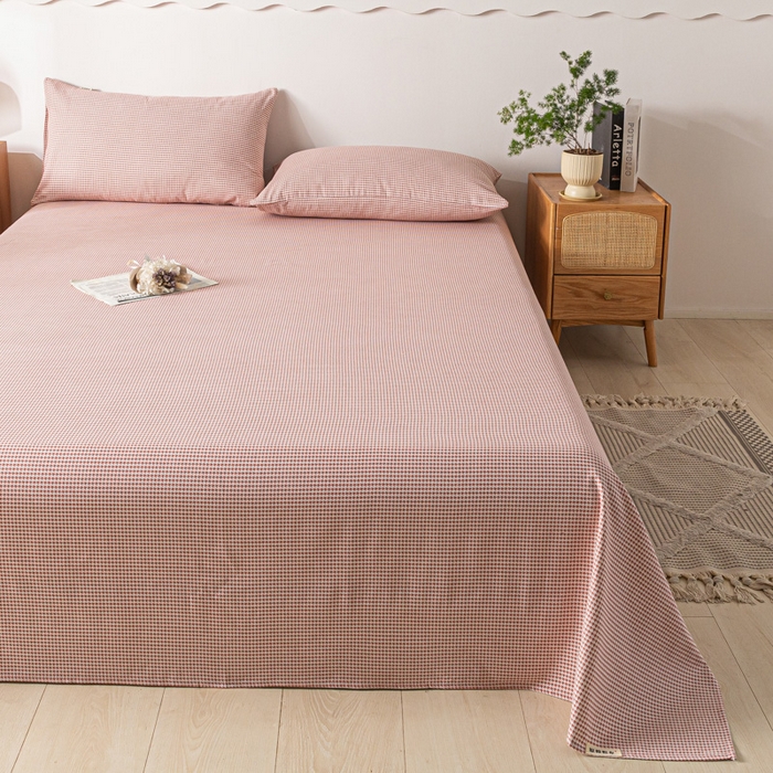 91家纺网 家纺一手货源 找家纺 阿亮家居 2025新款原棉老粗布床单系列 千鸟格-豆粉