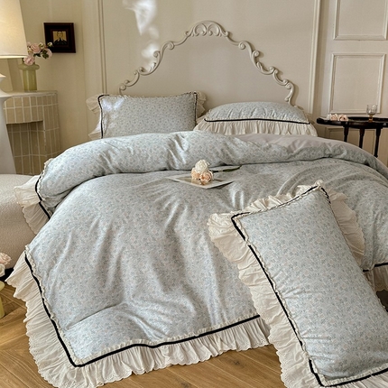 巧玲珑 2025新款法式蕾丝印花60支进口长绒棉四件套 沐悠拾光-绿