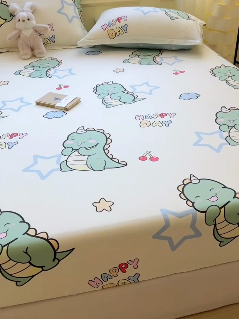 91家纺网 家纺一手货源 找家纺 拾物记 2025新款A类无荧光全喷气全棉12868单床笠 恐龙乐园