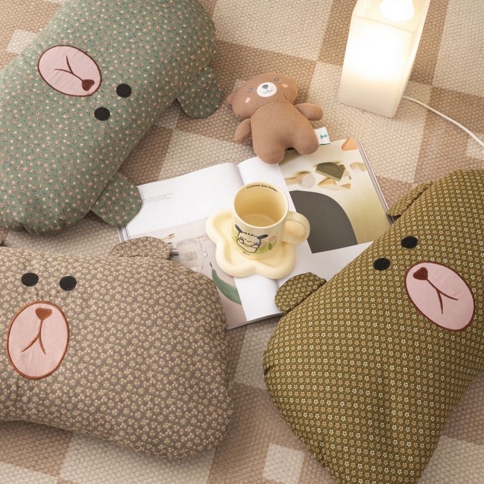 91家纺网 家纺一手货源 找家纺 露函家居 2025新款全棉刺绣款布朗熊荞麦枕枕头枕芯 布朗熊-浅蓝