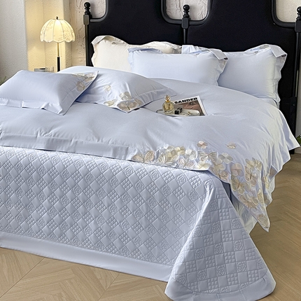 91家纺网 家纺一手货源 找家纺 （总）春夏A类长绒棉夹棉床盖床笠四件套全棉纯棉纯色绗绣四季款保护罩高级感床上用品