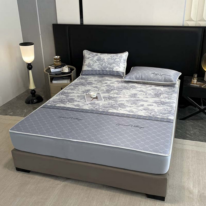 91家纺网 家纺一手货源 找家纺 2025新款印花冰丝凉席反面无纺布 冰丝-床笠款-花海