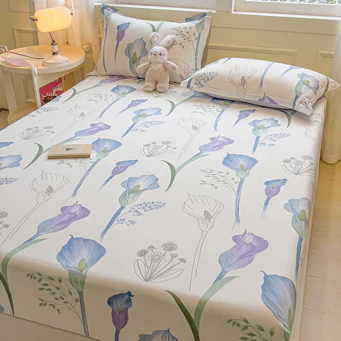 91家纺网 家纺一手货源 找家纺 拾物记 2025新款A类无荧光全喷气全棉12868单床笠 青花